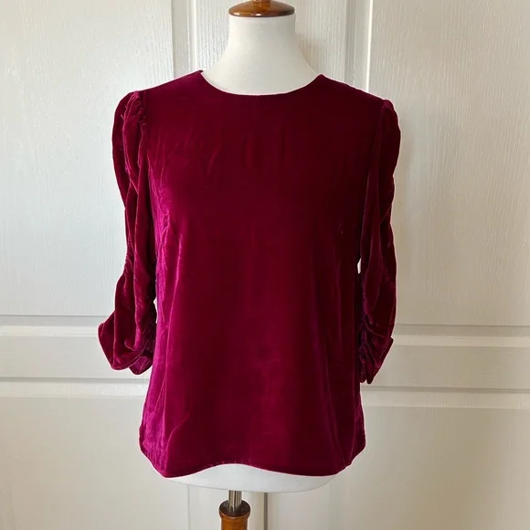 Rebecca Taylor Ruched Sleeves Velvet Top - Picture 4 of 7